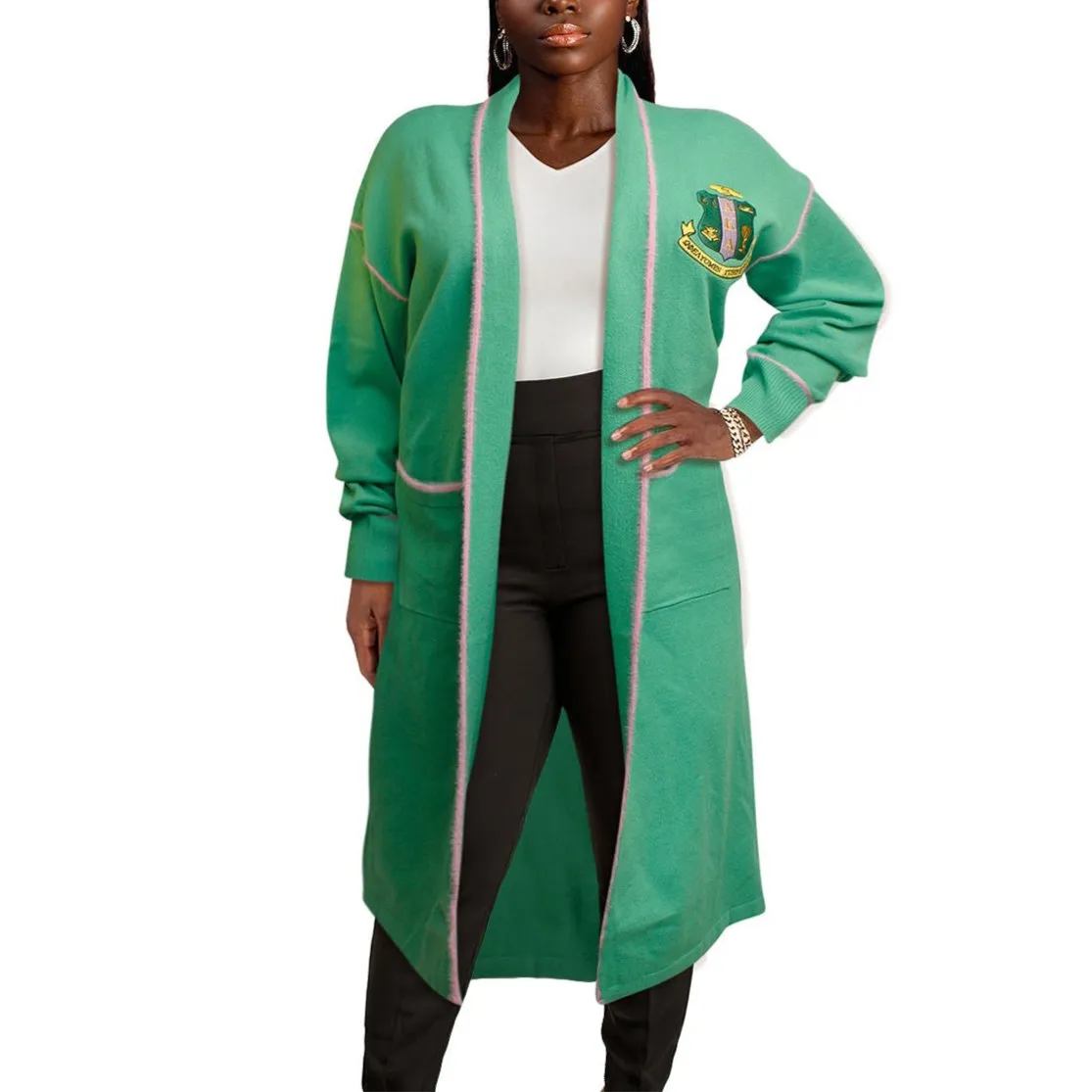 AKA Sorority Small Green Long Duster Cardigan