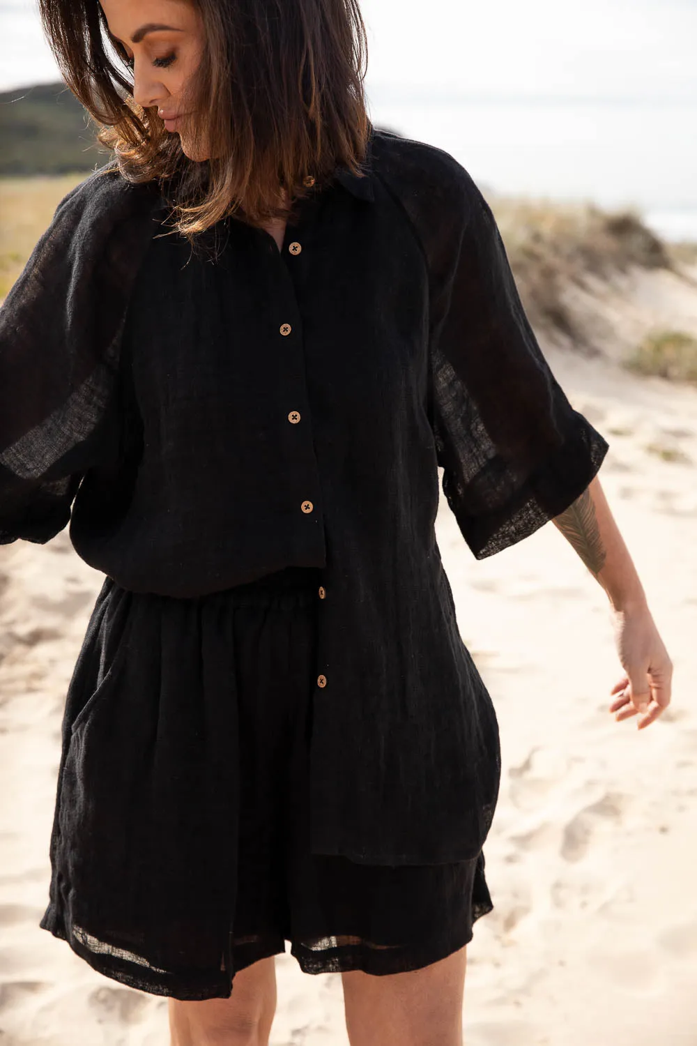 Arana Linen Shirt - Black