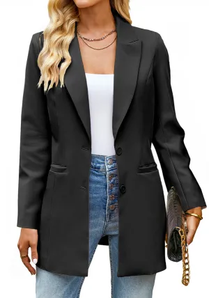 Black Women's Long Professional Office Casual Pocket Lapel Blazers