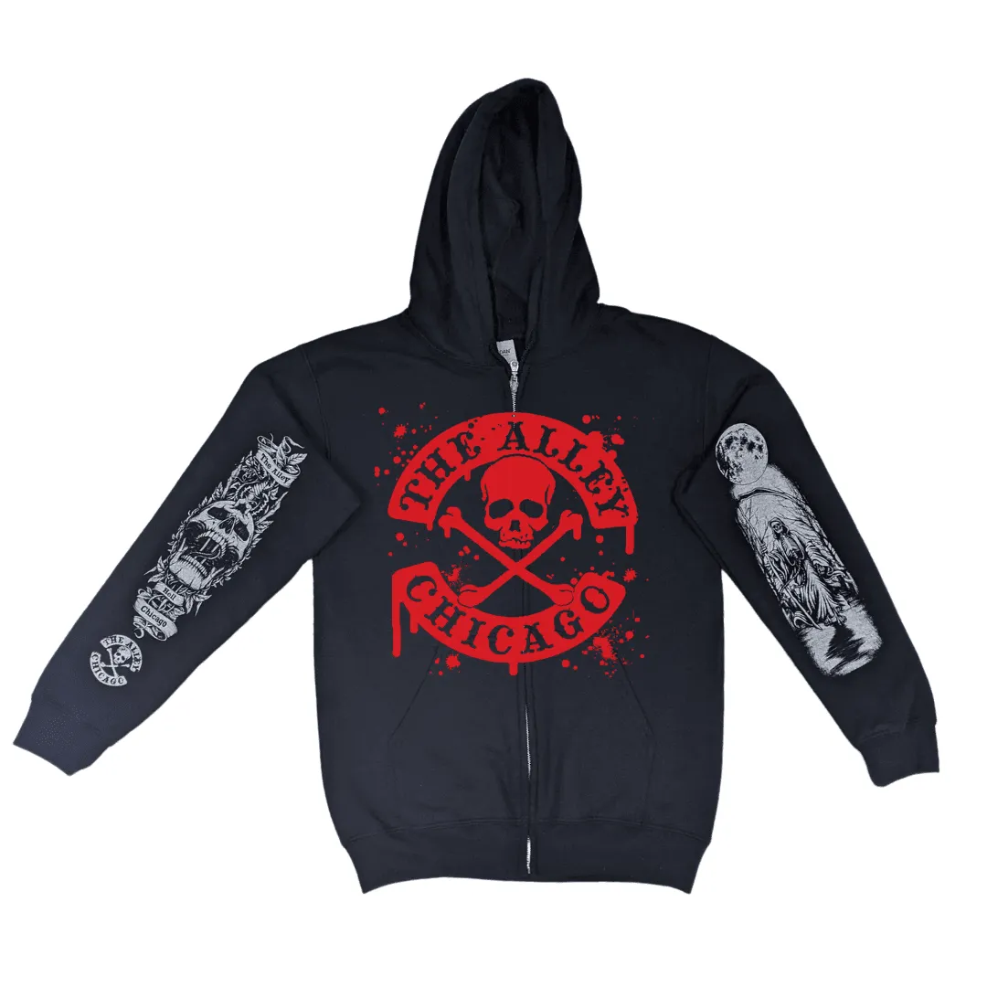 Blood Splatter Zip Up Hoodie with Printed Sleeves