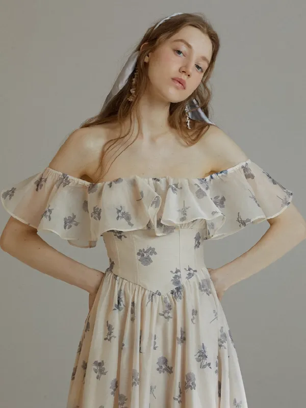 Blue Rose Whisper Off-Shoulder Dress