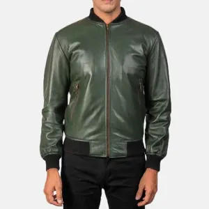 Buy Genuine Best Real Style Green Leather Bomber Jacket For Men's