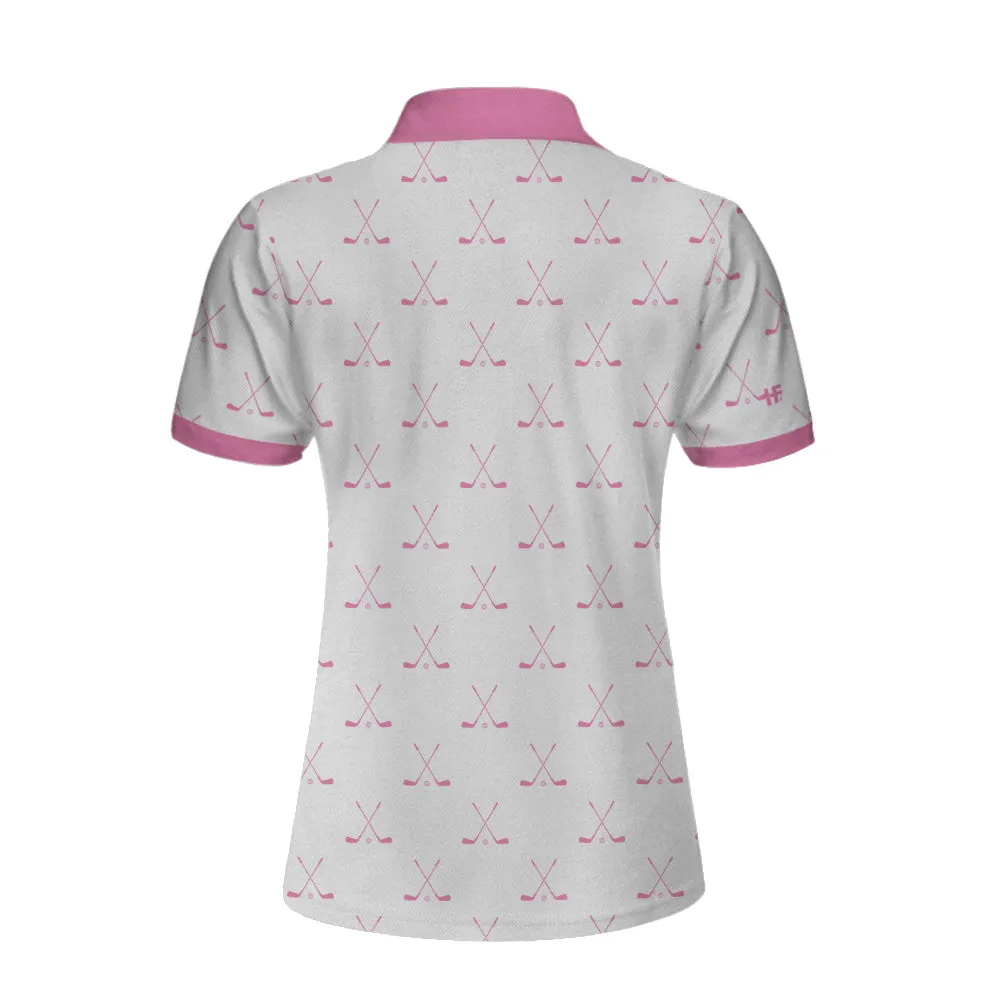 Crossed Golf Clubs Pink And White Golf Short Sleeve Women Polo Shirt, Simple Golf Shirt Design For Ladies