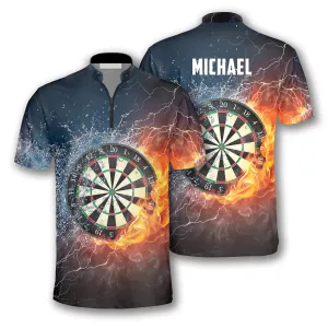 Dartboard Fire and Water Custom Darts Jerseys for Men, Personalized Name Dart Fire Shirt, Dart Jersey Shirt