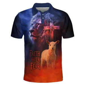 Faith Over Fear Lamb And Jesus Lion Polo Shirt - Christian Shirts & Shorts