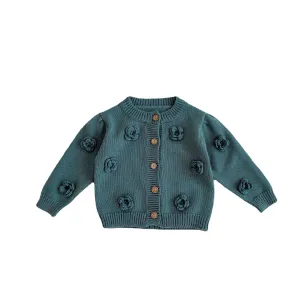 Flower Pop Baby Knit Cardigan || Teal Sea