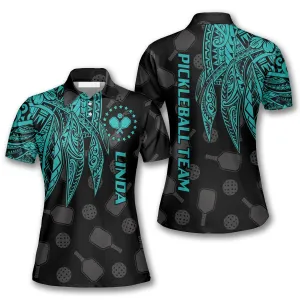 Green Tribal Pickleball Polo Shirts For Women, Gift for Pickleball Lovers