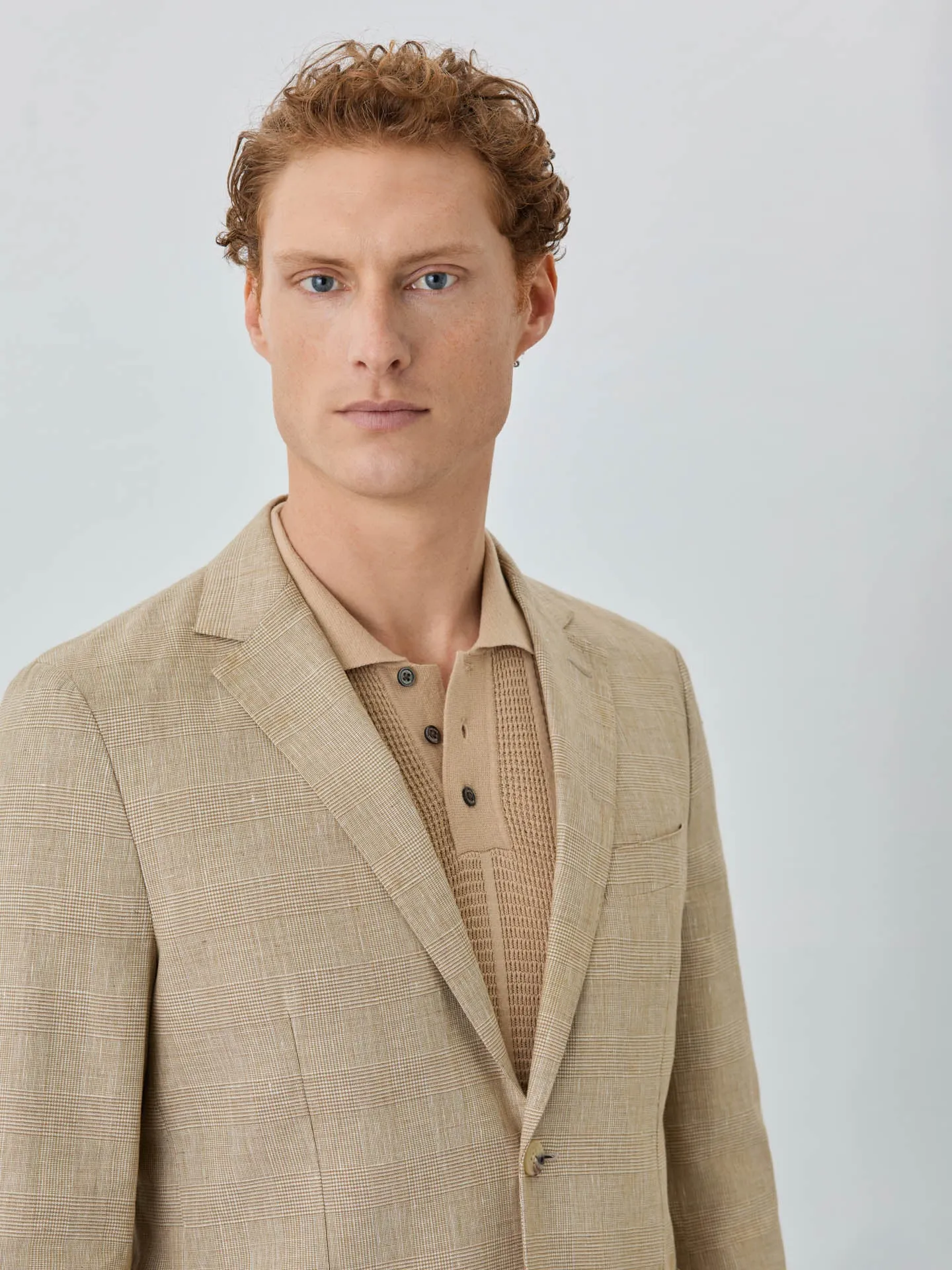 Half-Canvas Prince Of Wales Blazer In Linen Blend