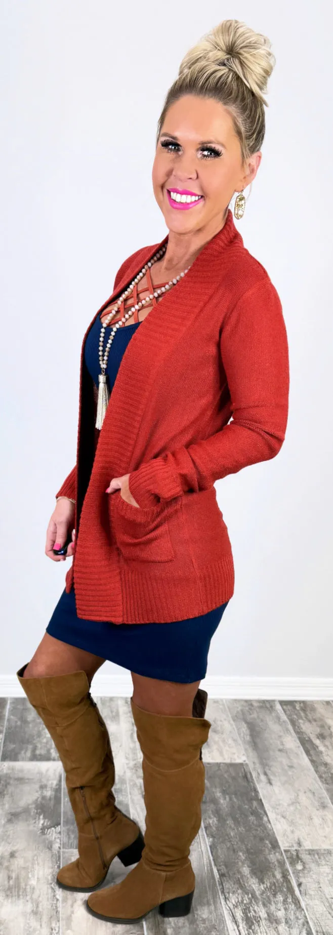 Keep It Cozy Cardigan - Rust