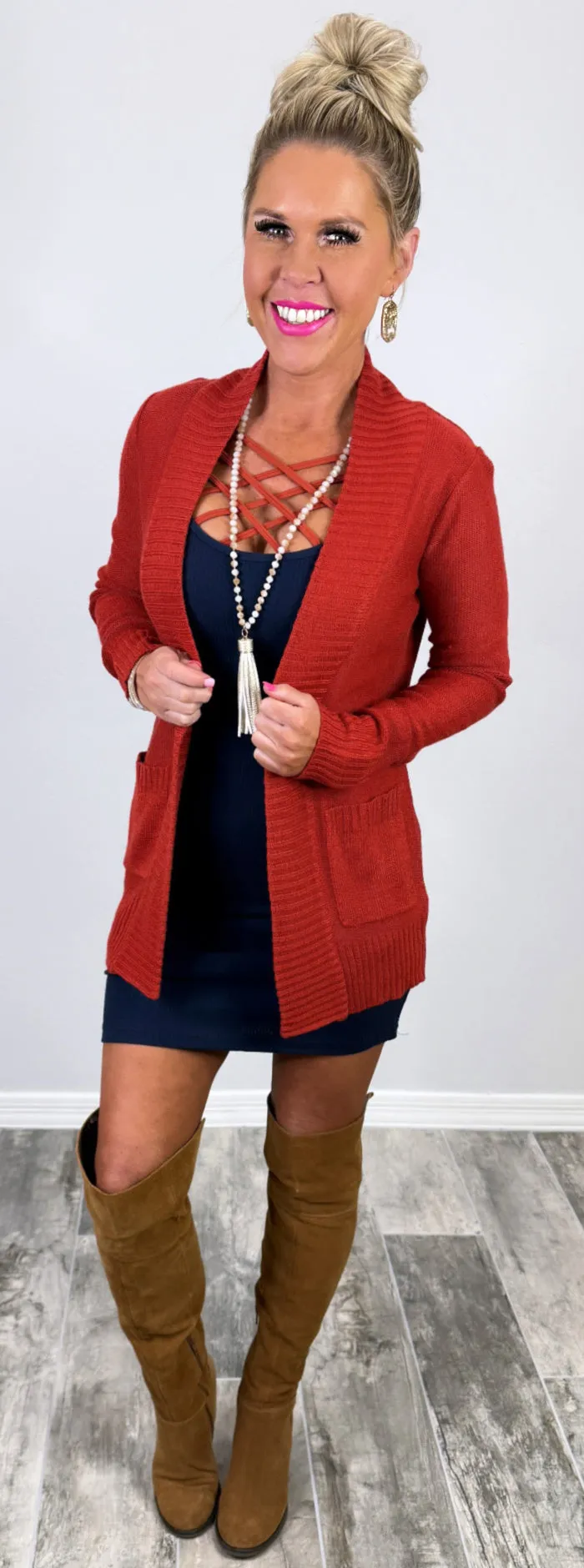 Keep It Cozy Cardigan - Rust