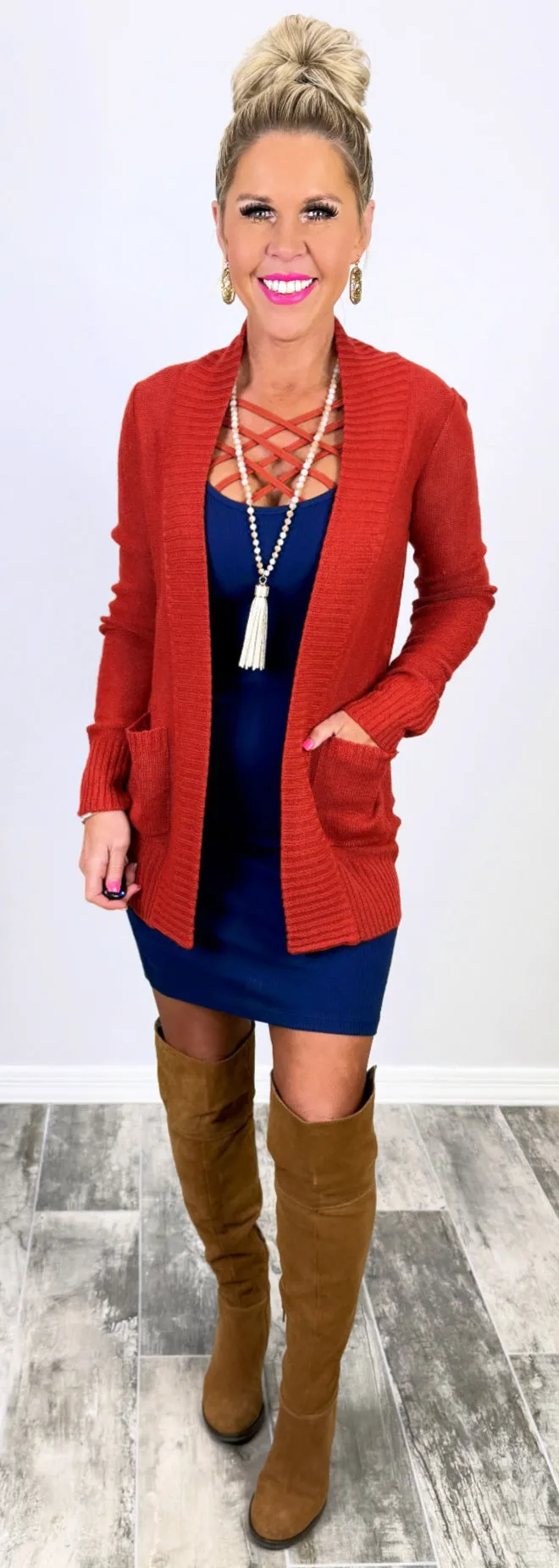 Keep It Cozy Cardigan - Rust