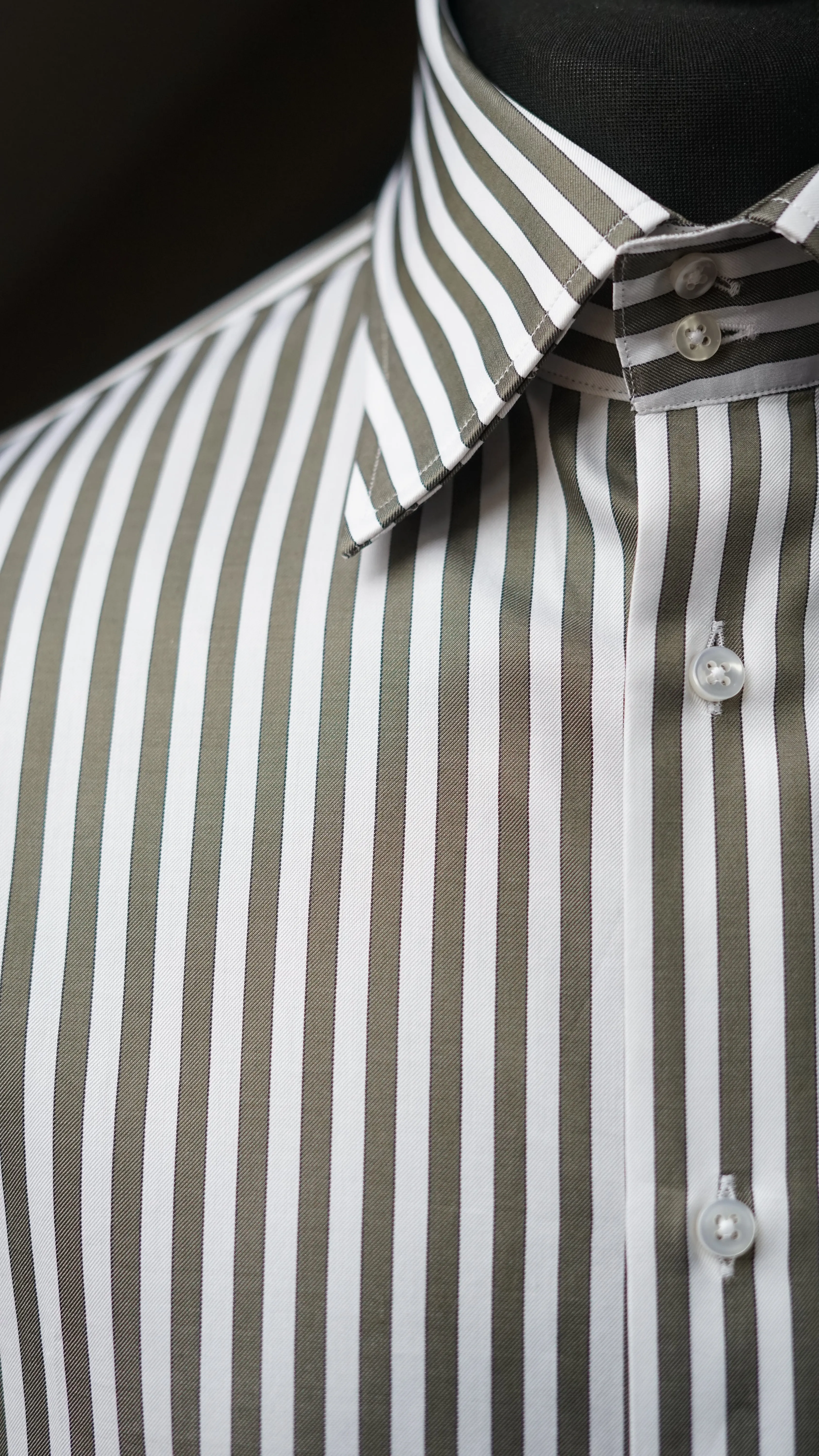 Khaki Striped Twill Dress Shirt