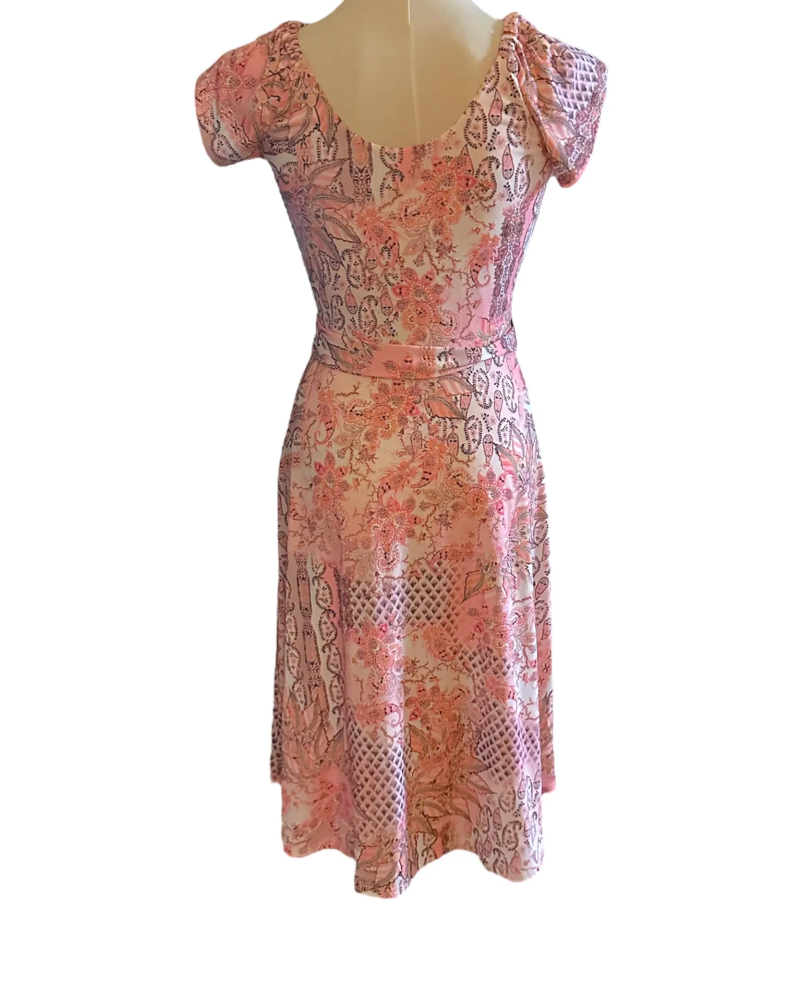 Light Spring Paisley Print Cap Sleeve Faux Wrap Dress