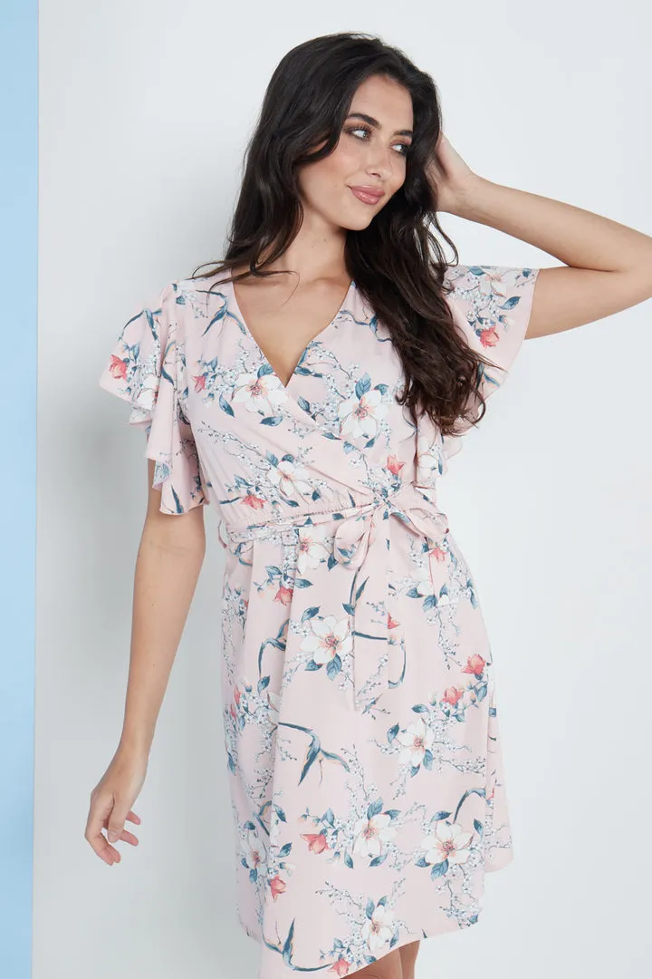 Lilura London Angel Sleeves Wrap Dress In Floral Print