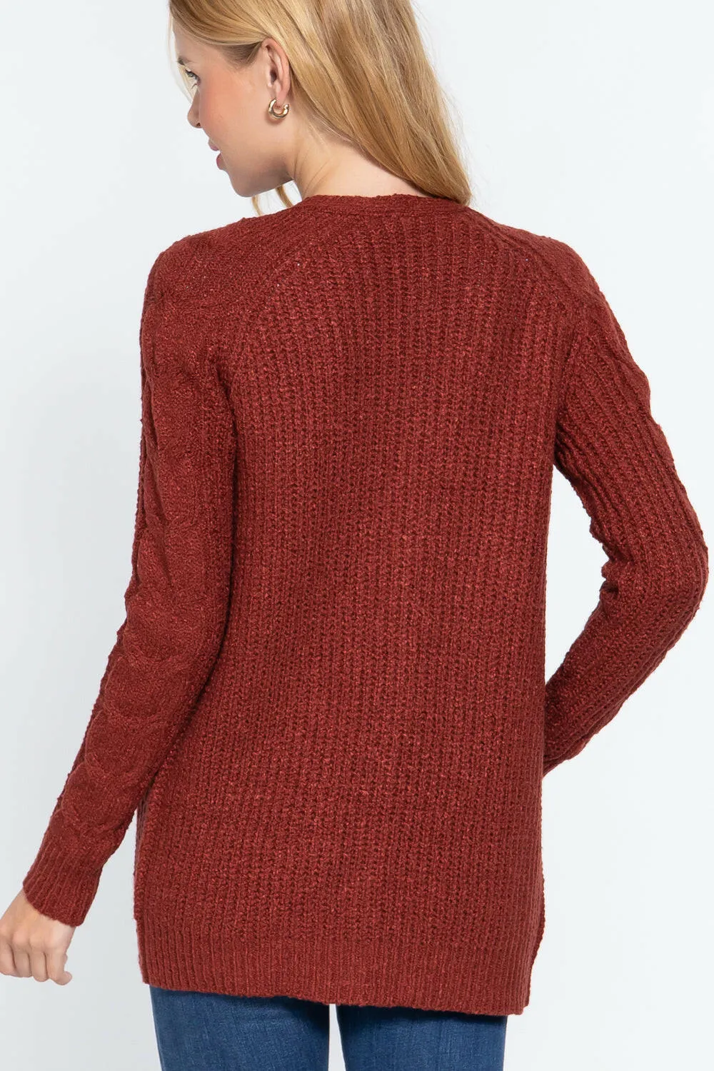 Long Slv Open Front Sweater Cardigan