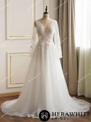 Romantic 3D Flowers Beading Wedding Dress