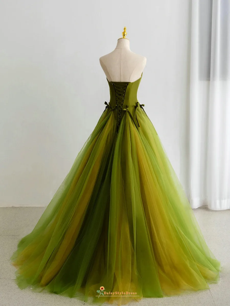 Romantic Forest Green Tulle Evening Dress