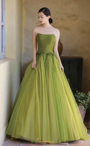 Romantic Forest Green Tulle Evening Dress