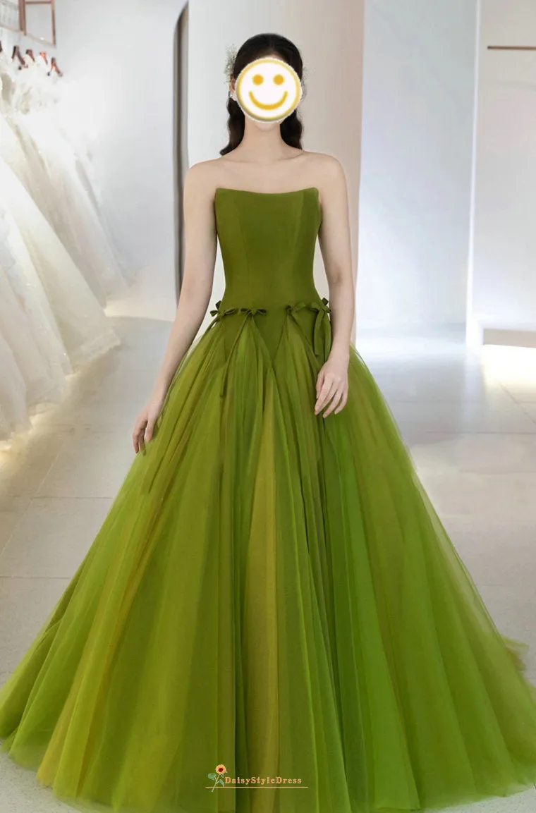 Romantic Forest Green Tulle Evening Dress