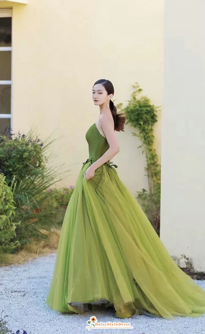 Romantic Forest Green Tulle Evening Dress