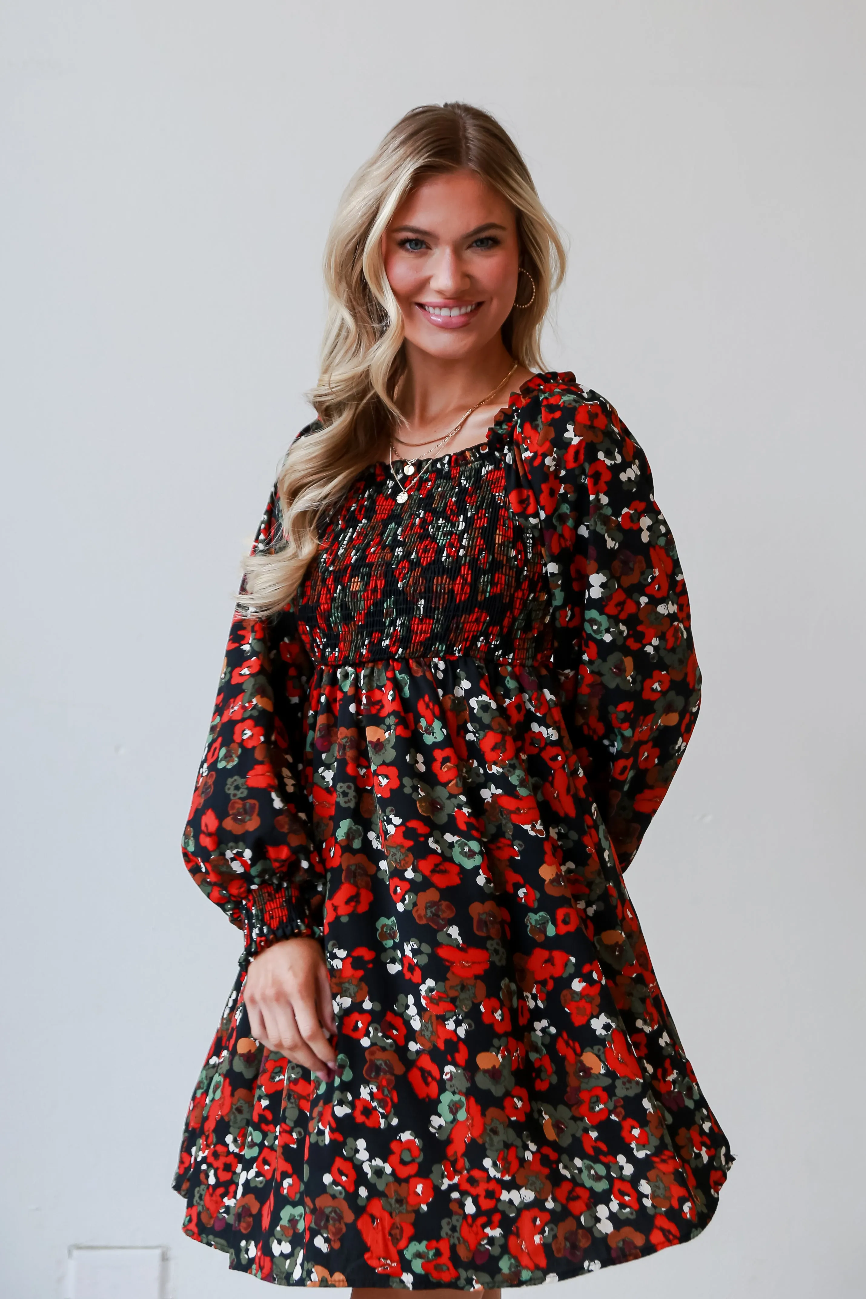 Romantic Hint Black Floral Mini Dress