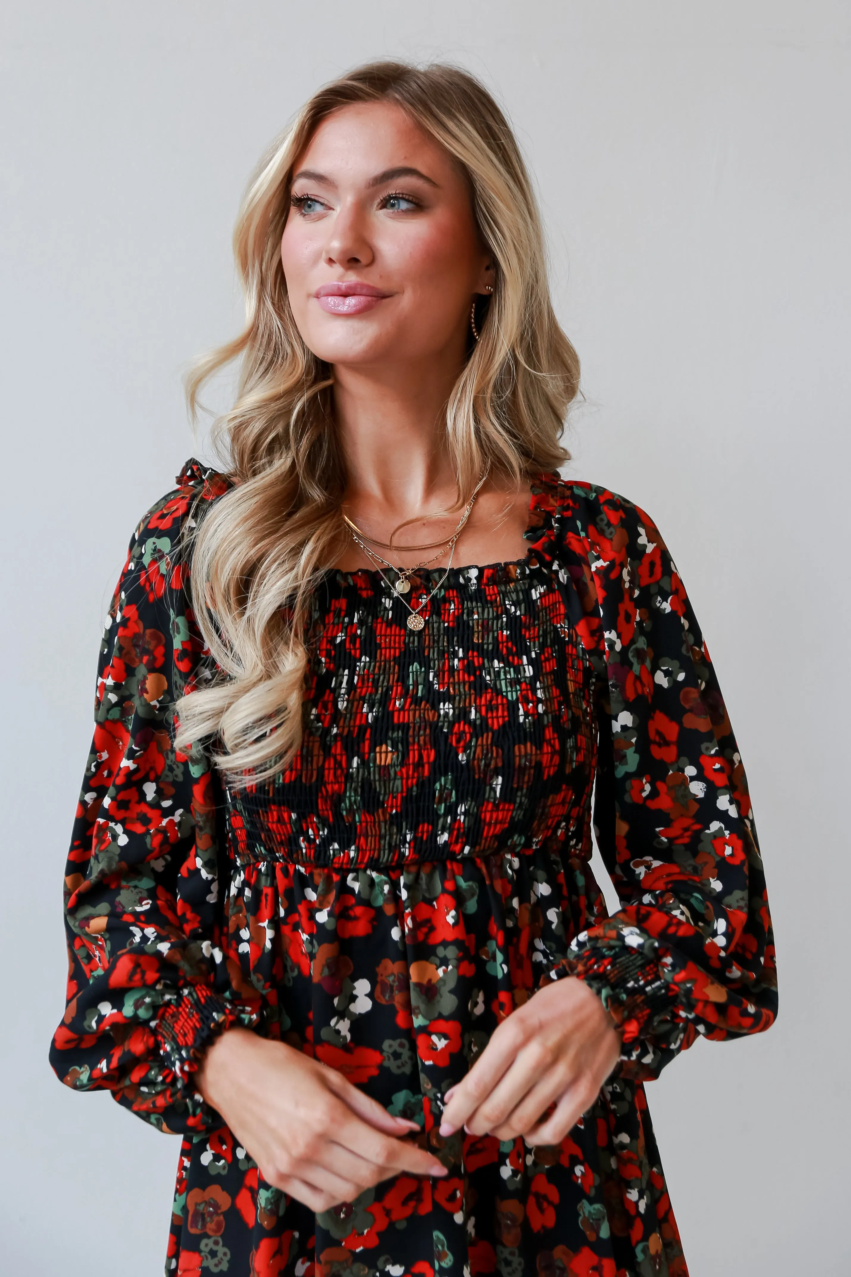 Romantic Hint Black Floral Mini Dress