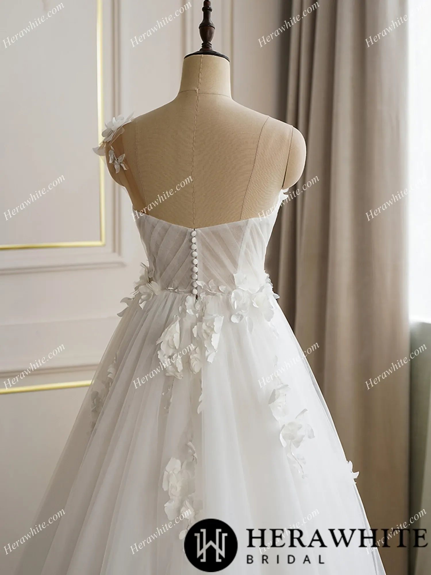 Romantic One Shoulder 3D Flower Wedding Dress