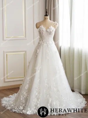 Romantic One Shoulder 3D Flower Wedding Dress