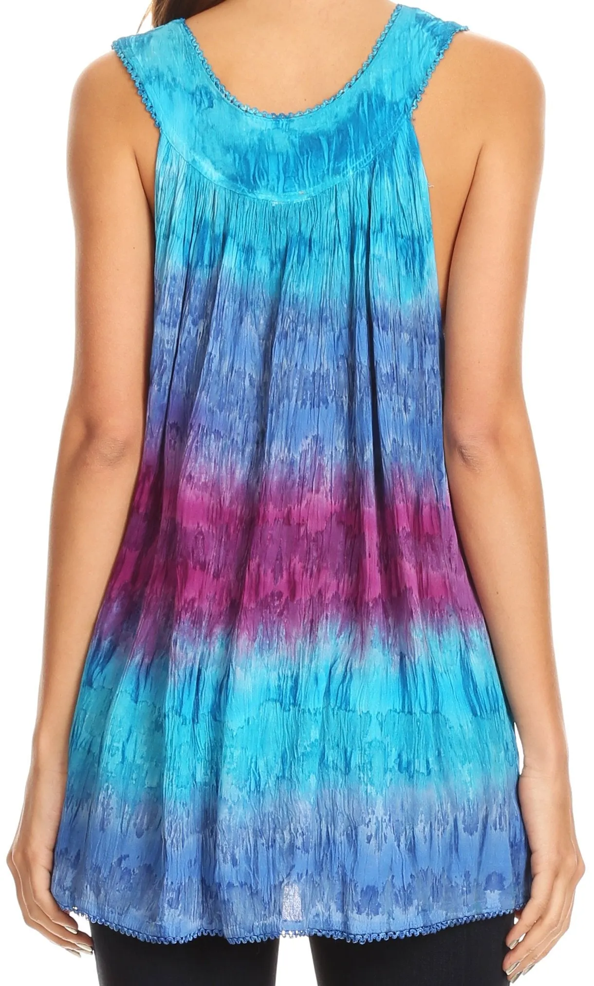 Sakkas Renee Dip Dye Floral Print Tank with Sequins and Embroidery