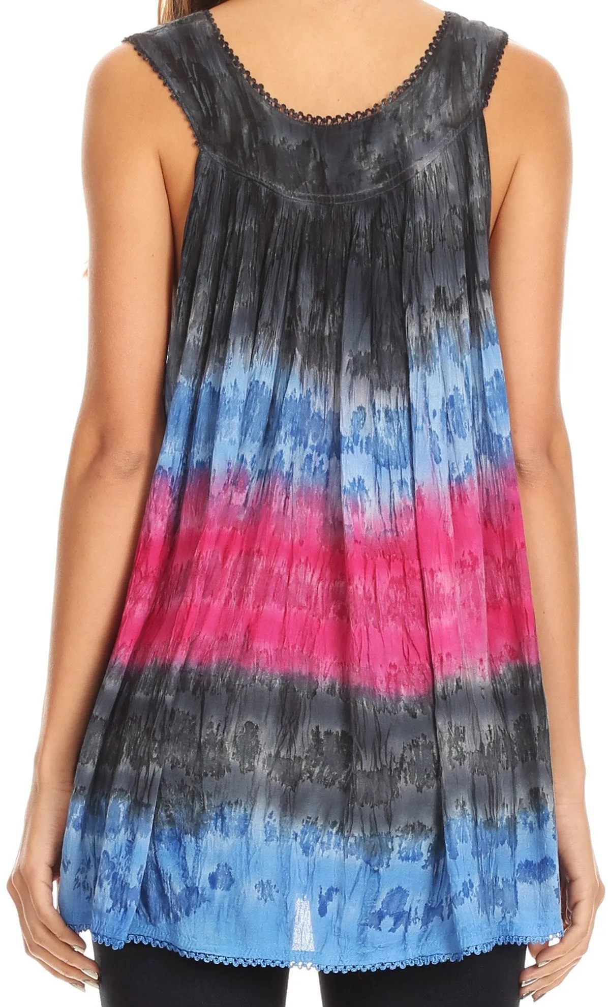 Sakkas Renee Dip Dye Floral Print Tank with Sequins and Embroidery