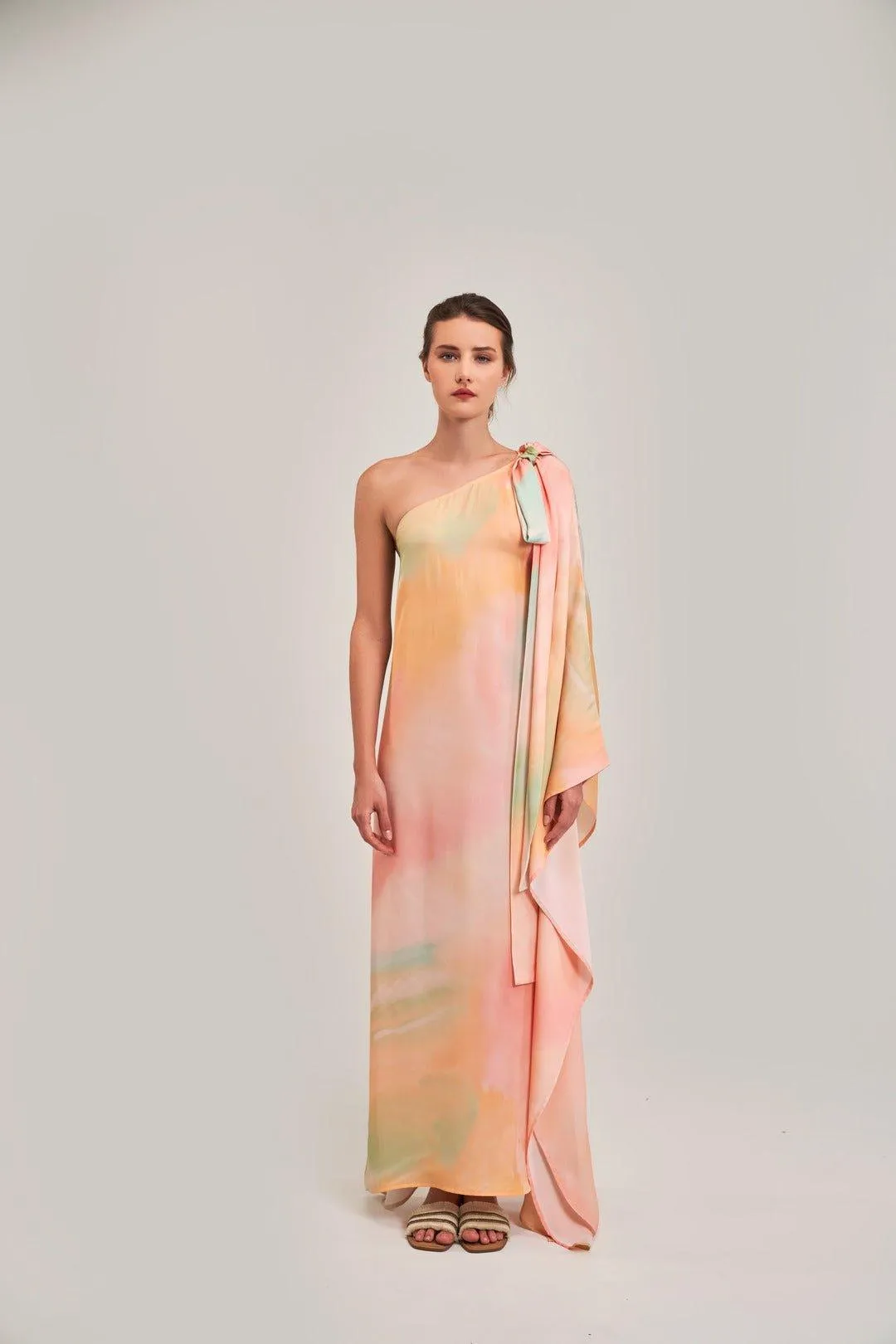 SUNSET ASYMMETRICAL TIE-UP DRESS