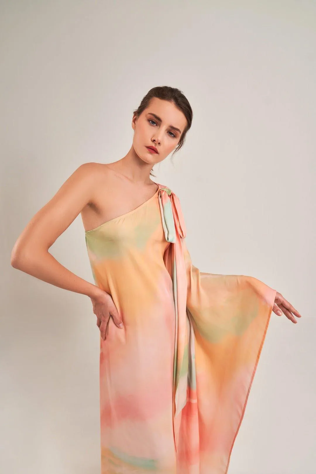 SUNSET ASYMMETRICAL TIE-UP DRESS