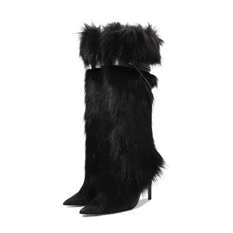 Trendy High Fur Knee Length Sleeve Boots