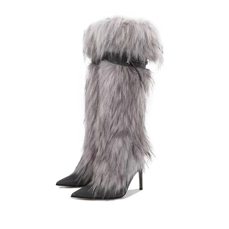 Trendy High Fur Knee Length Sleeve Boots