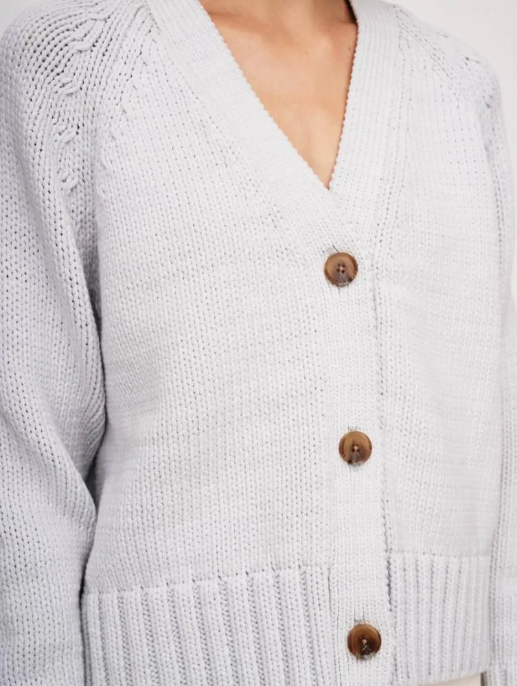 White   Warren Cotton Rope Cardigan in Pale Grey