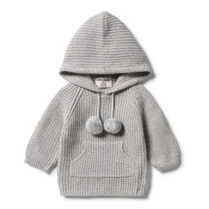 Wilson & Frenchy | Knitted Baby Jumper with Hood - Glacier Grey Fleck