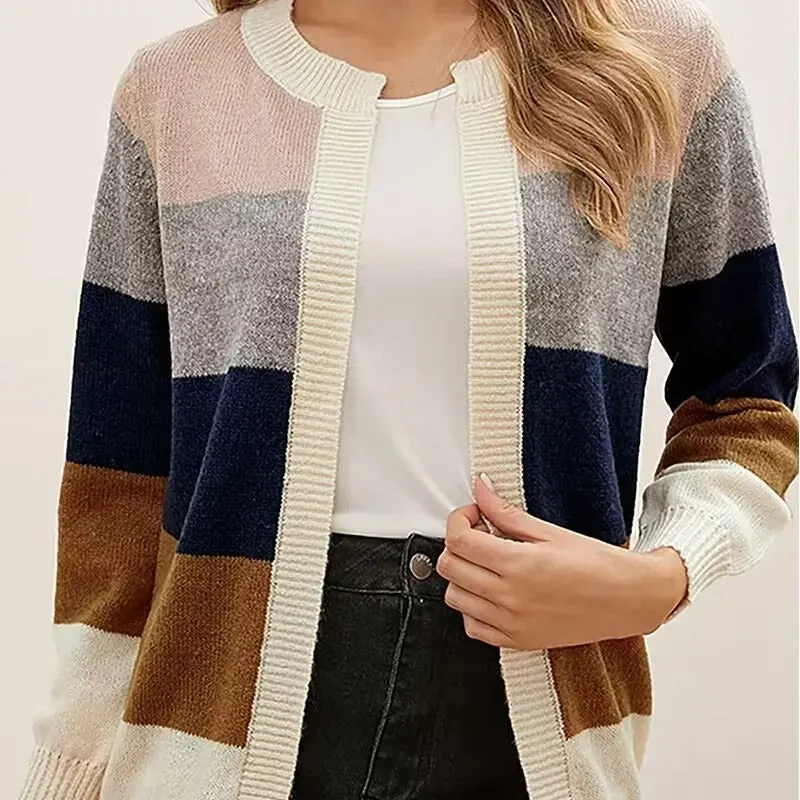 Women's Cozy Striped Knitted Cardigan | Ideal for Autumn/Winter