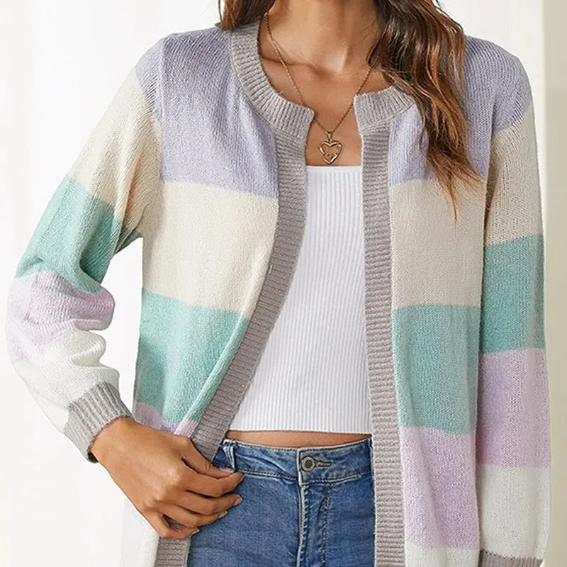 Women's Cozy Striped Knitted Cardigan | Ideal for Autumn/Winter