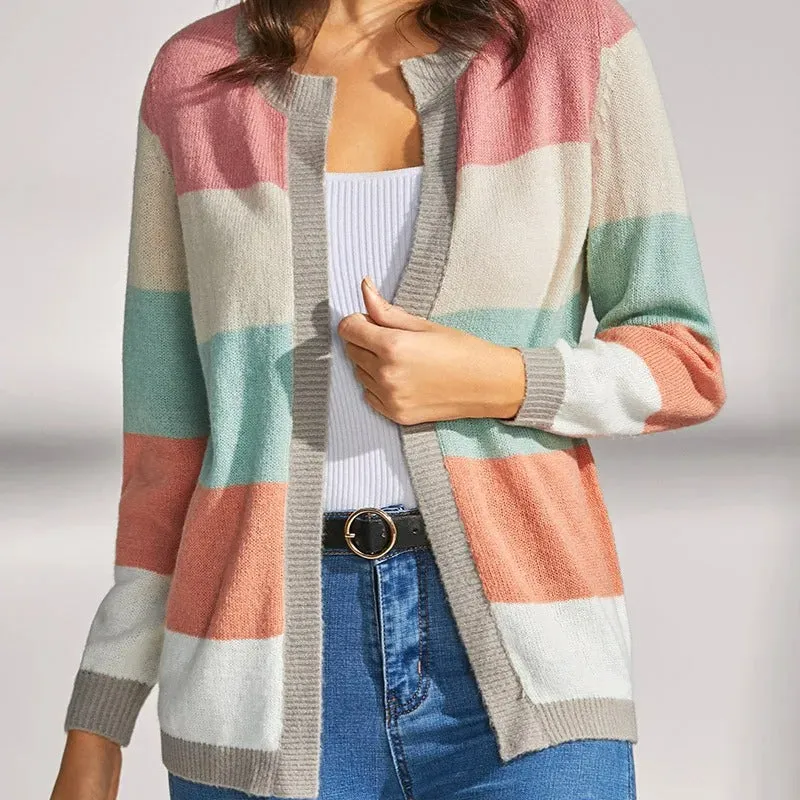 Women's Cozy Striped Knitted Cardigan | Ideal for Autumn/Winter