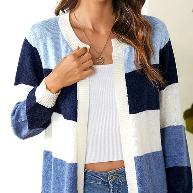 Women's Cozy Striped Knitted Cardigan | Ideal for Autumn/Winter